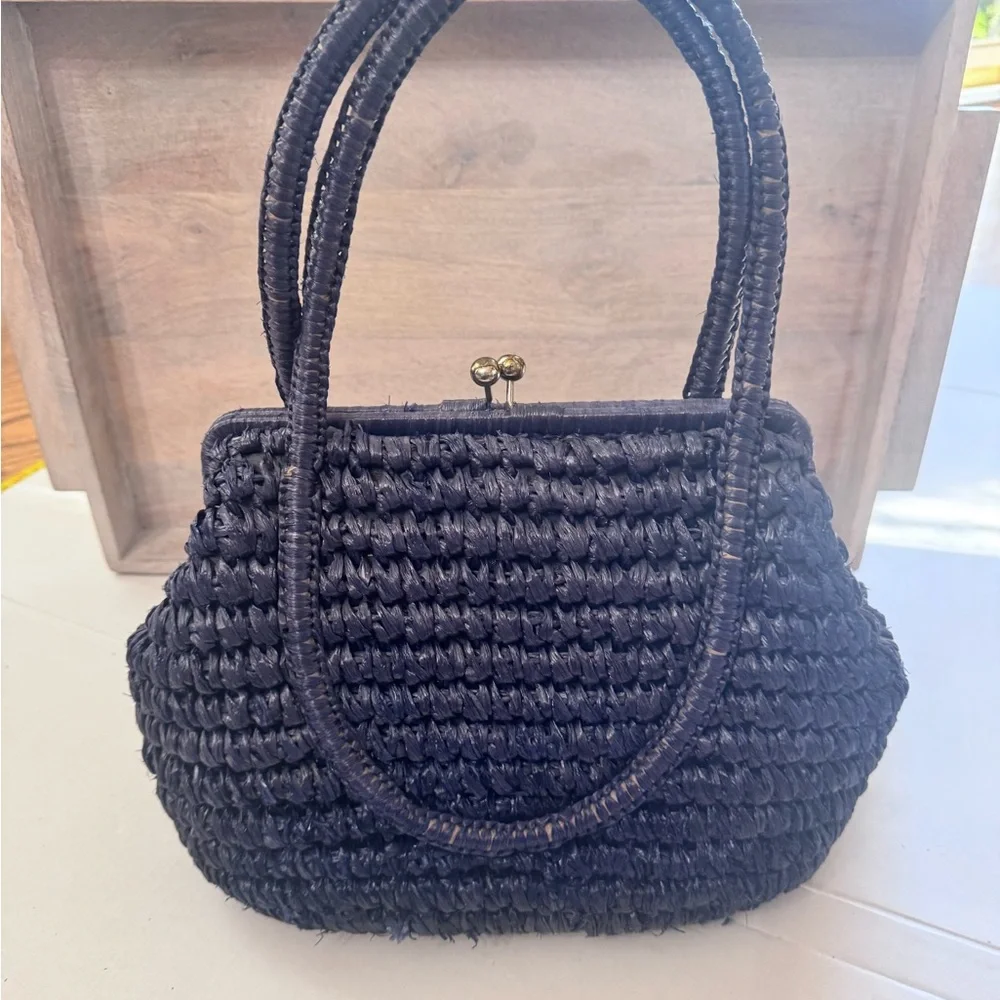 Vintage‎ 1950s 1960s Handbag Purse Cellophane straw made  in Japan